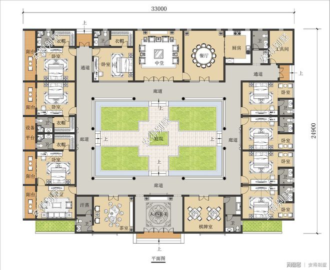 超美的新中式四合院别墅全面效果图加户M88体育型平面图(图1)